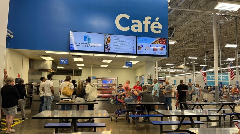 people in line at sam's club cafe