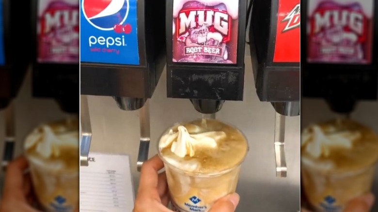 Adding root beer to a Sam's Club cup of vanilla frozen yogurt