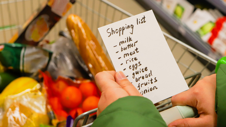 Grocery list and shopping cart