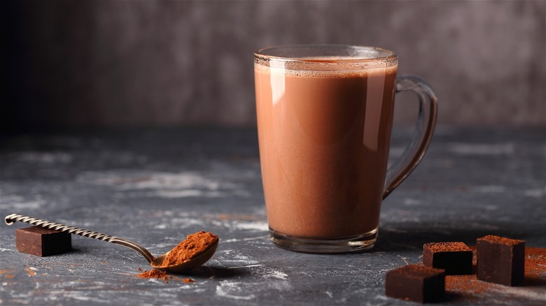 Glass mug of hot chocolate 