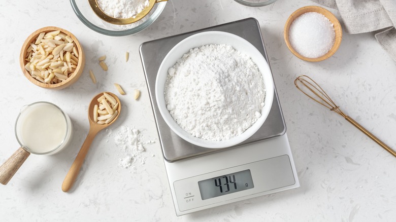Flour and ingredients on food scale