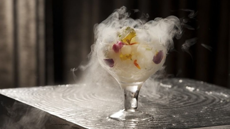 Caipirinha cocktail with liquid nitrogen