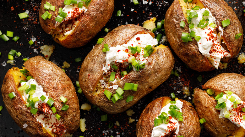 baked potatoes with seasoned toppings