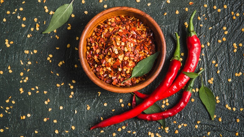 red pepper flakes and chilis