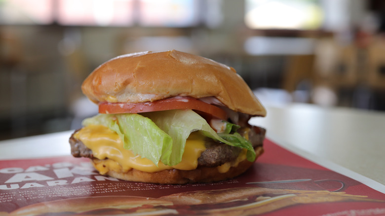 A Wendy's Dave's Single on a tray.