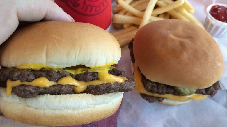 Two Wendy's Double Stacks with fries and a drink.