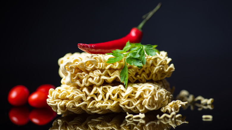 Dried ramen noodles with chili pepper