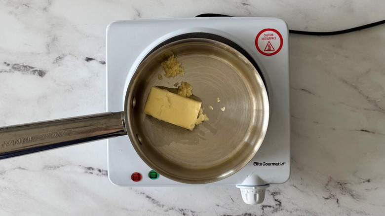 Butter and garlic in saucepan