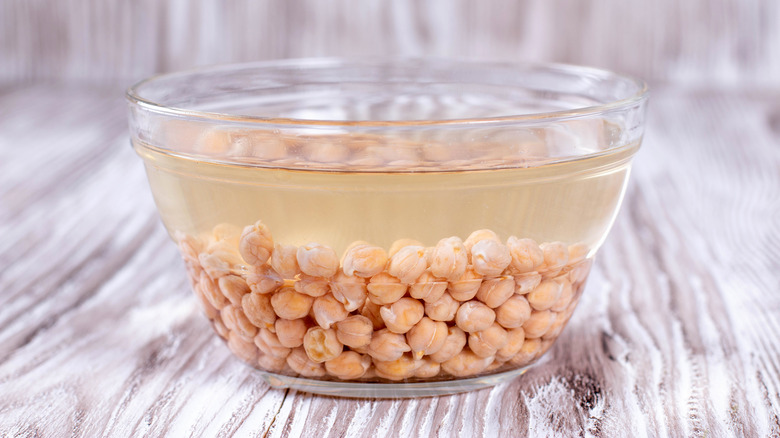 Chickpeas soaking in water 