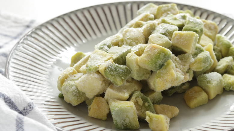 Frozen avocado cut into cubes 