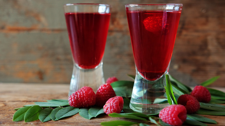 Raspberry liqueur shots