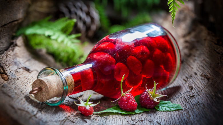 Homemade raspberry liqueur
