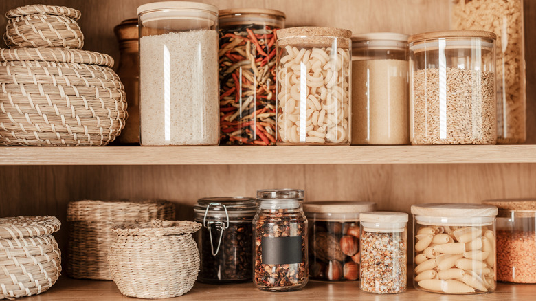 Beige pantry goods in clear containers