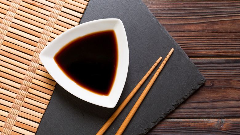 Soy sauce with chopsticks