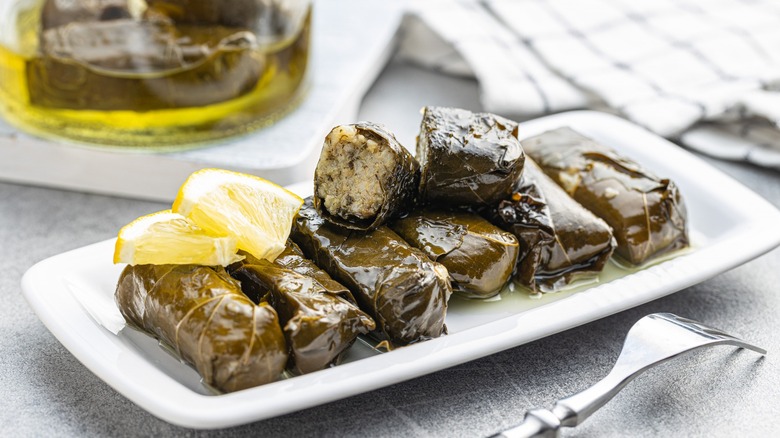 Dolmas served with oil and lemon