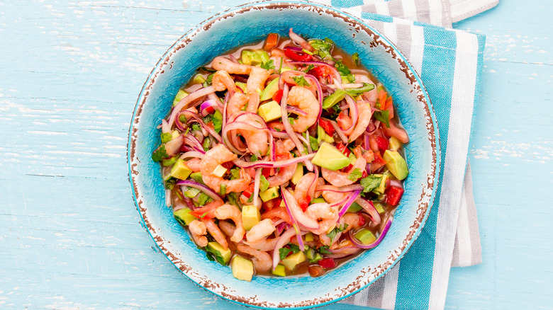 Shrimp salsa in a rustic bowl