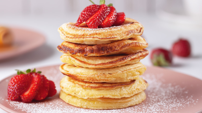 A plate of strawberry pancakes 