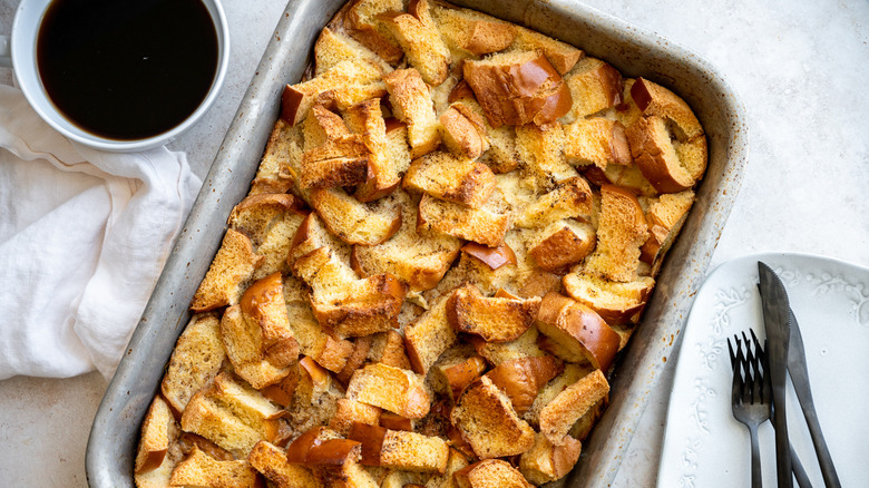 brioche bread pudding in tray