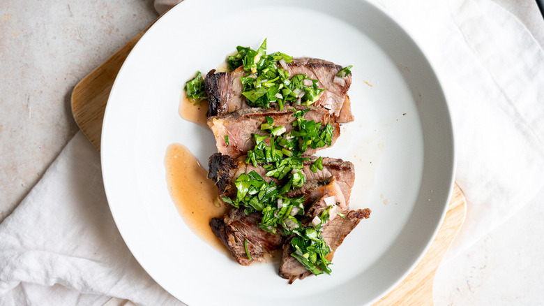 easy chimichurri on steak 
