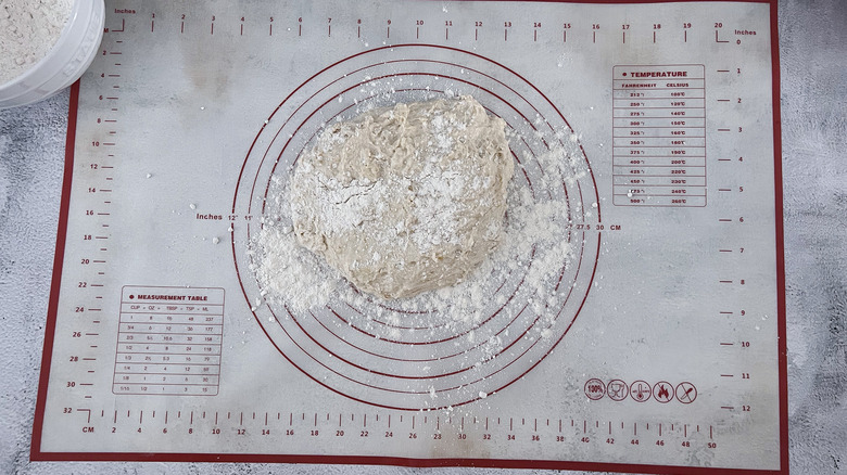 dough with flour on mat 