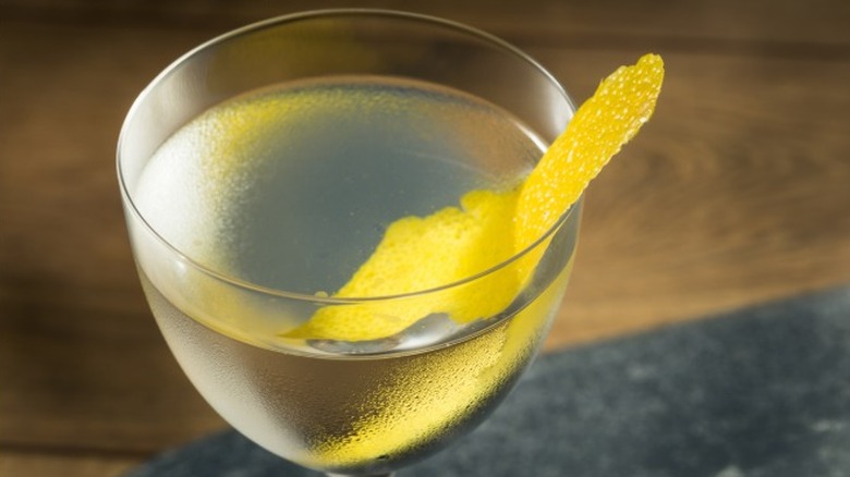 A Vesper martini with a lemon zest garnish