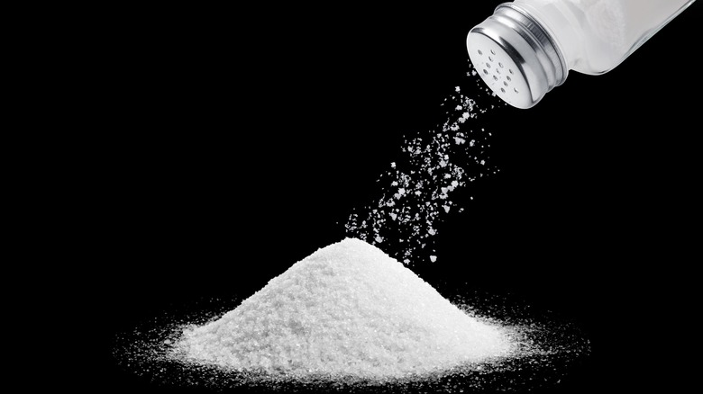 Pile of salt and salt shaker