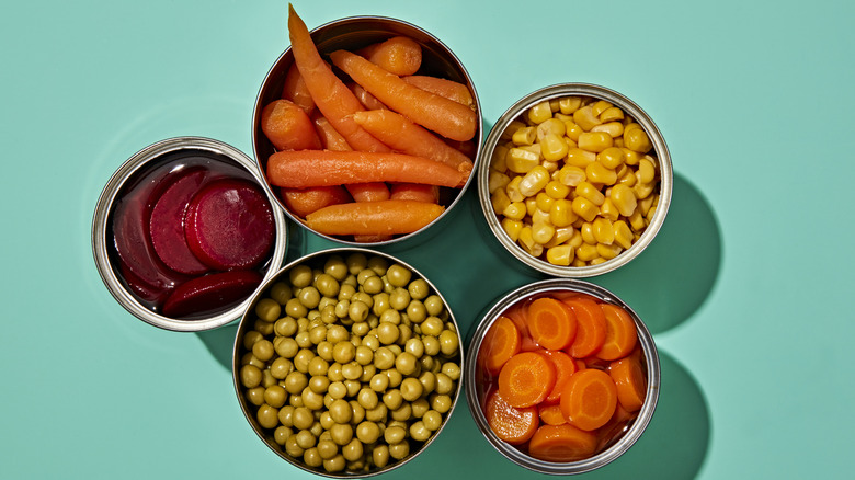 various canned vegetables
