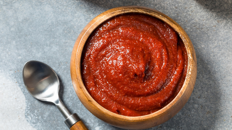 Bowl of Korean gochujang with spoon