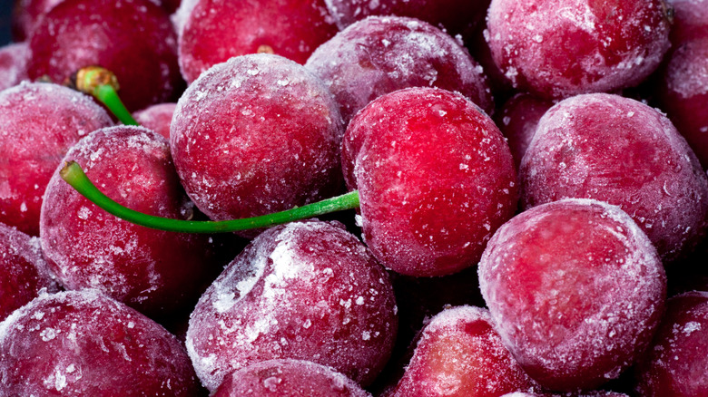frozen cherries in a pile