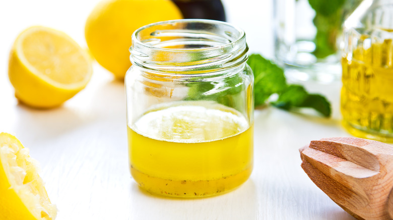 Lemon vinaigrette in glass jar