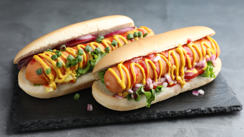 Hots dogs with mustard