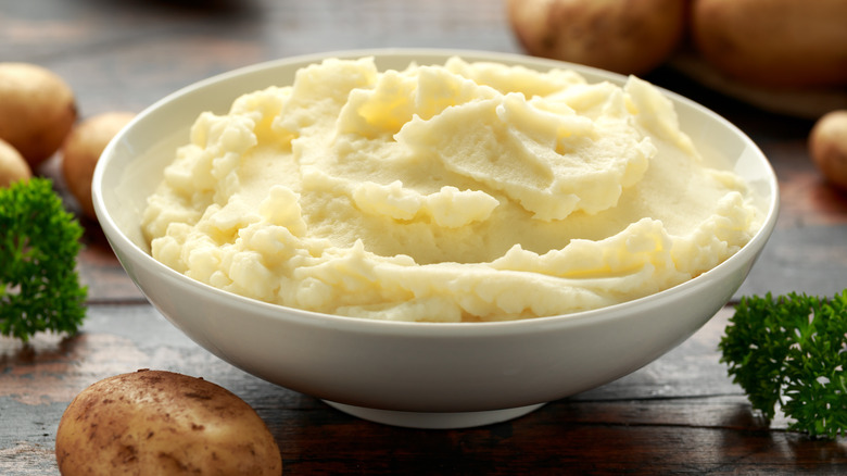 Bowl of fluffy mashed potatoes