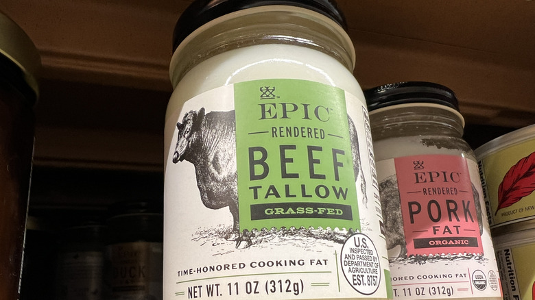 Jar of beef tallow on a store shelf