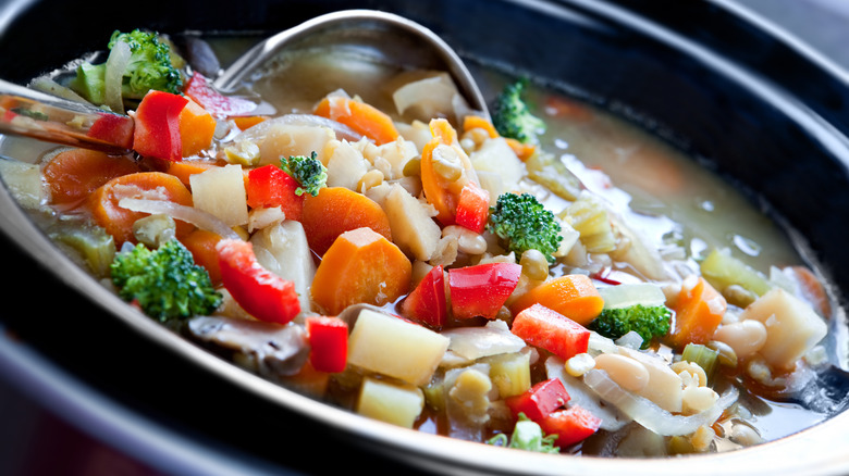 slow cooker filled with soup