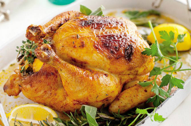 Slow-Roasted Organic Chicken with Parsley, Sage, Rosemary, and Thyme