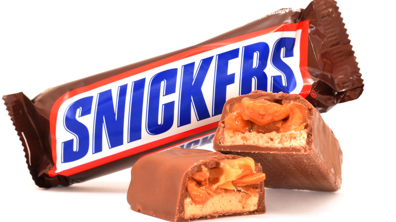 wrapped and broken Snickers bars