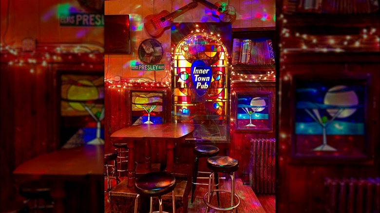 Stained glass window inside Inner Town Pub