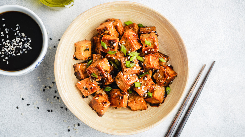fried marinated tofu in bowl