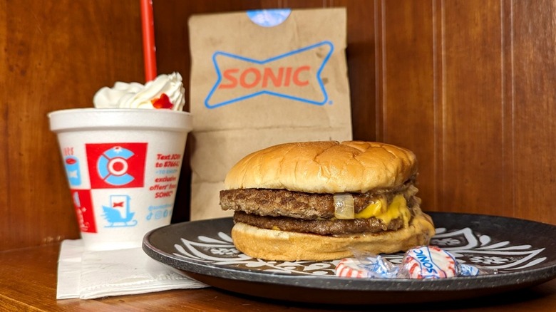 Sonic peanut butter and bacon shake and burger