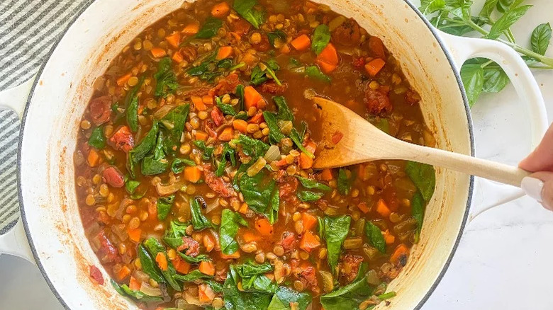 Pot of lentil soup