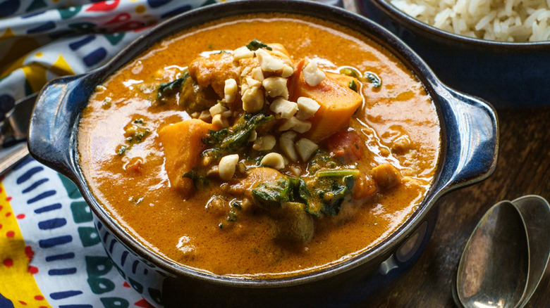 Bowl kale yam peanut soup