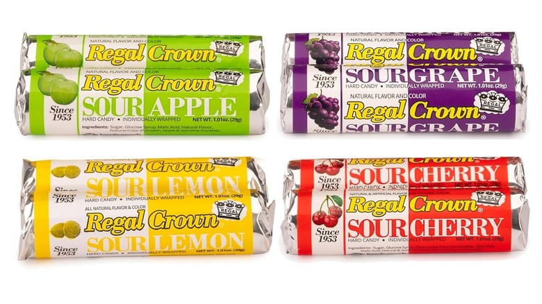 Variety tubes of Regal Crown Sour Candy Rolls