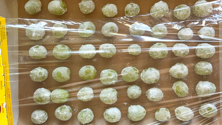 grapes on sheet pan with wrap