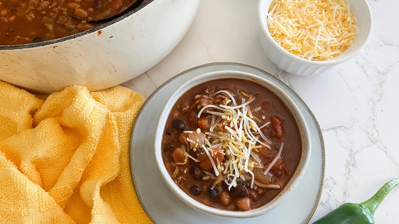 southwest chili with shredded cheese
