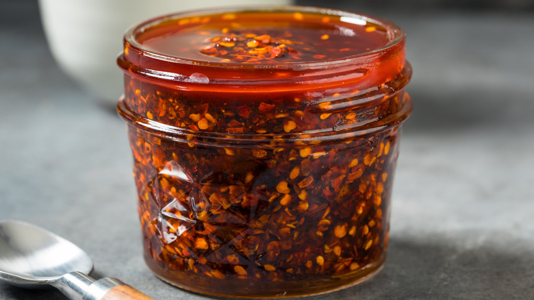 Jar of homemade chili crisp