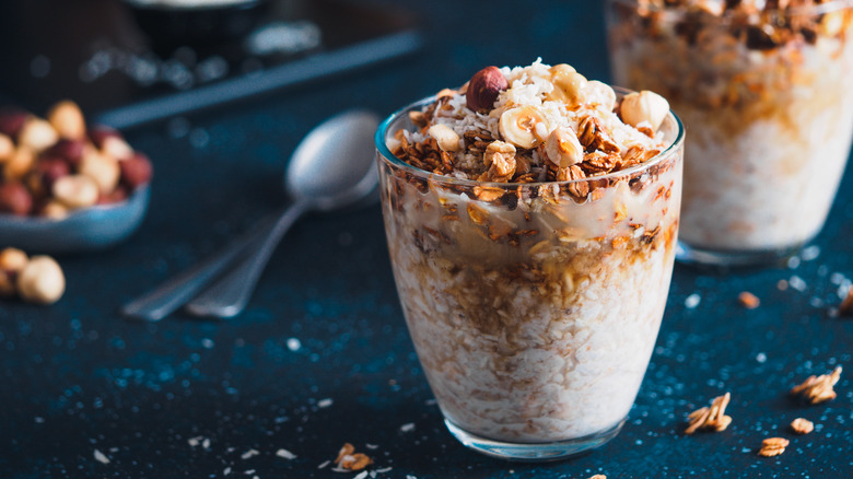 Glass of overnight oats with spoon