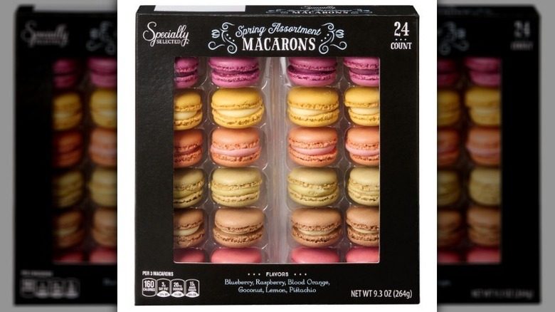 Spring assortment macarons on white background