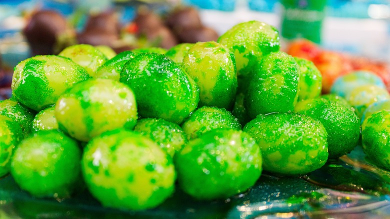 Green Jell-O frozen grapes