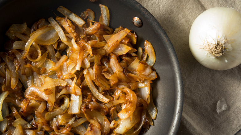 Caramelized onions in a pan