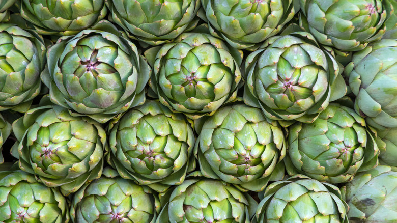 Rows of fresh artichokes